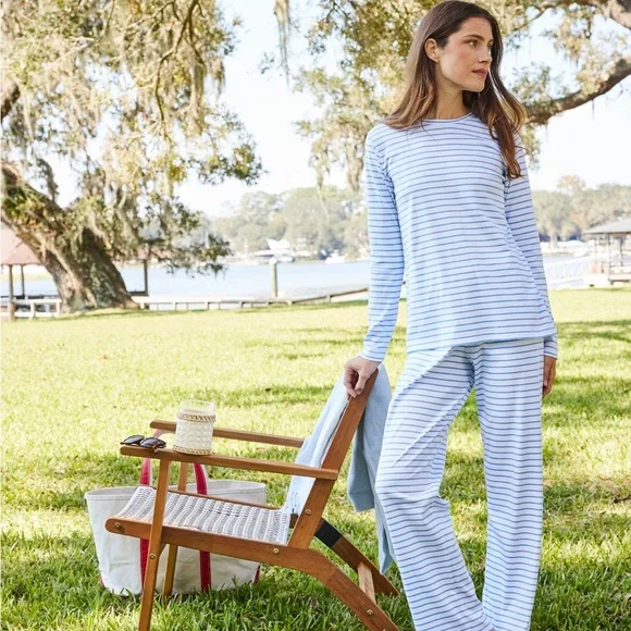 Lake Pajamas Pima Crew Long-Long Set in Baltic Blue Size XL - Picture 1 of 4